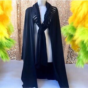 Stella Carakasi Black Long Cardigan Sweater Cowl Scarf